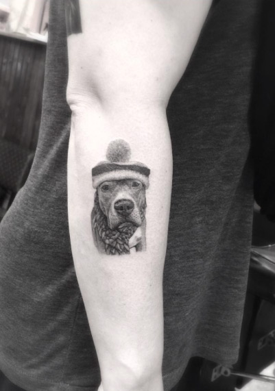 Dog With a Cap Tattoo by Brian Woo