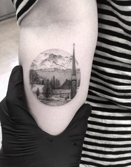 Small Town Landscape Tattoo by Doctor Woo