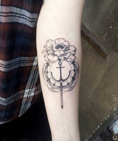 Floral Anchor Tattoo Design by Salome Trujillo
