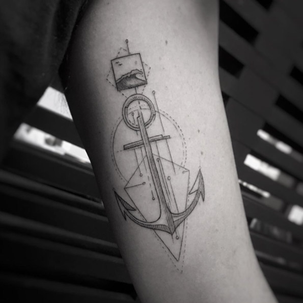 Geometric Anchor Tattoo by Balazs Bercsenyi
