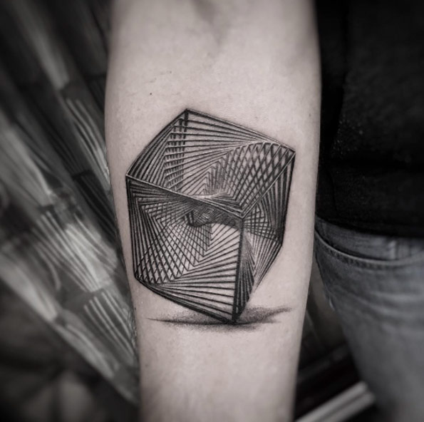Geometric Cube Tattoo by Balazs Bercsenyi