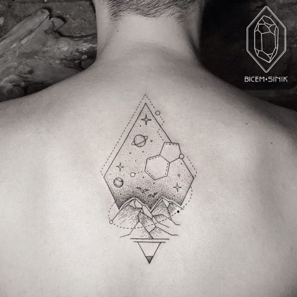 Geometric Tattoo Design on Back by Bicem Sinik