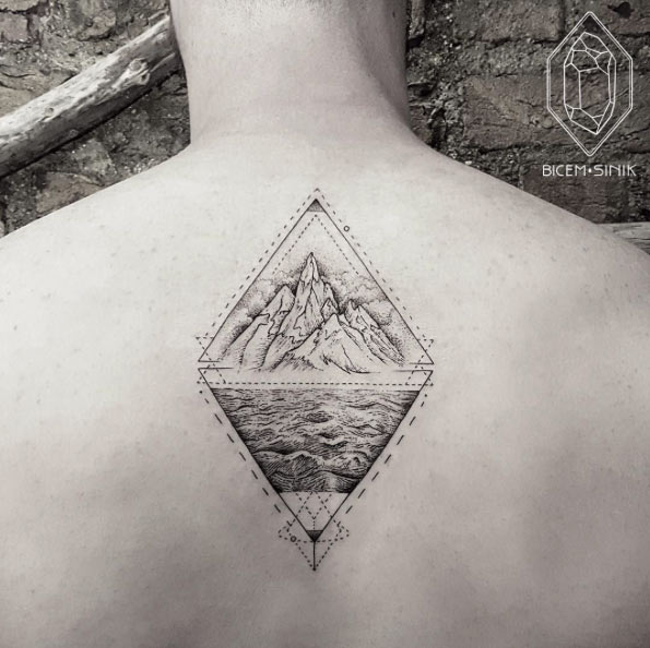 Geometric Landscape Tattoo by Bicem Sinik