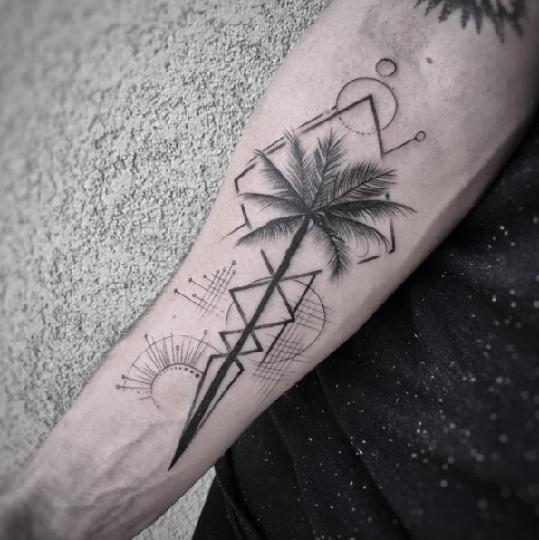 Geometric Palm Tree Tattoo by Balazs Bercsenyi