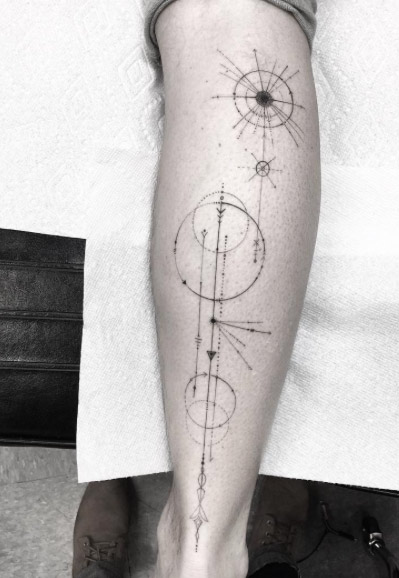 Geometric Tattoo Design on Leg by Doctor Woo