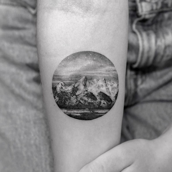 Jackson Hole Landscape Tattoo by Sanghyuk Ko