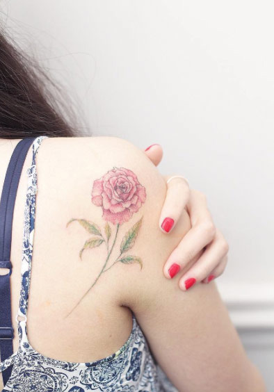 Elegant Rose on Back Shoulder by Mini Lau