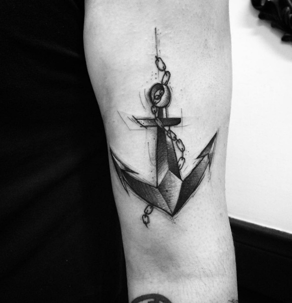 Sketch style anchor tattoo by Tiago Oliveira