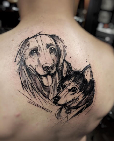 Sketch Style Dog Tattoos by Felipe Rodrigues Fe Rod