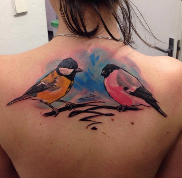Songbird Tattoo on Back by Szabi