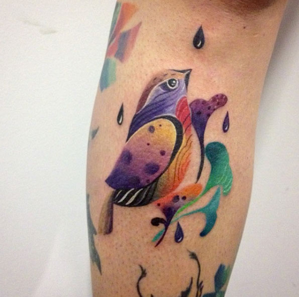 Watercolor Songbird Tattoo by Martyna Popiel