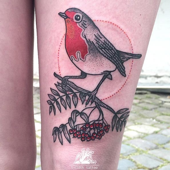 Dotwork Bird Tattoo by Sarah Herzdame 