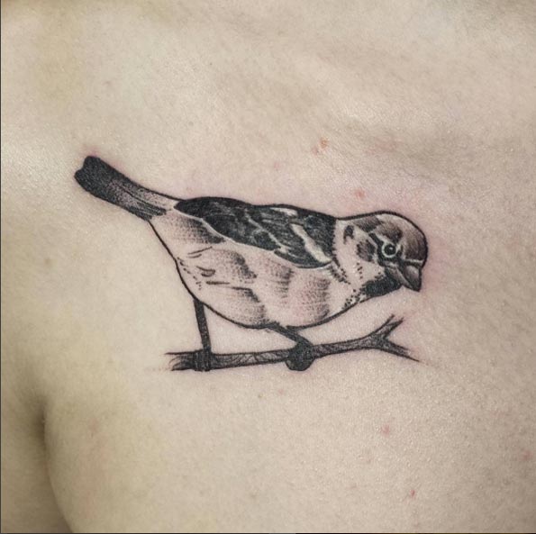 Blackwork Sparrow Tattoo by Magdalena Hipner