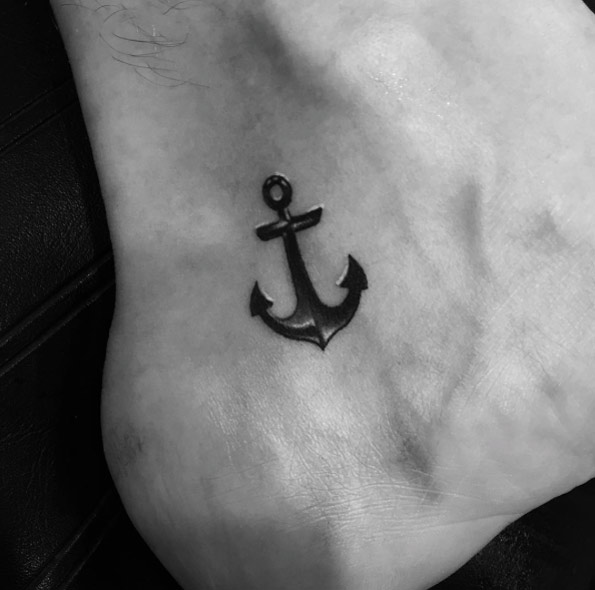 Small Anchor Tattoo on Ankle by Miami Tattoo