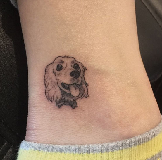 Tiny Dog Tattoo on Ankle by Graffittoo