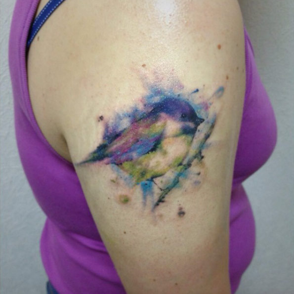 Watercolor Songbird Tattoo by Anton