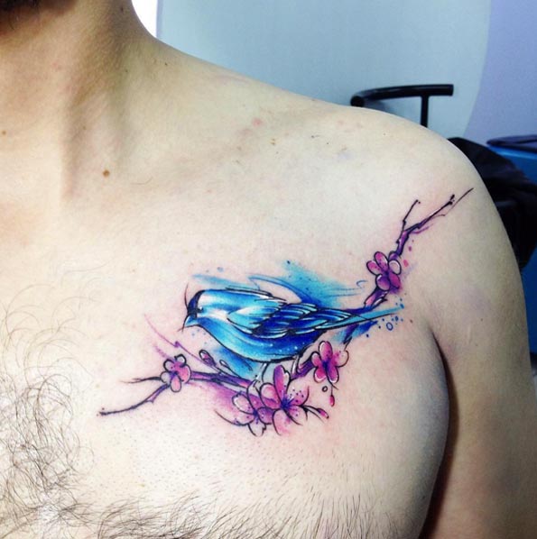 Watercolor Bird Tattoo by Adrian Bascur