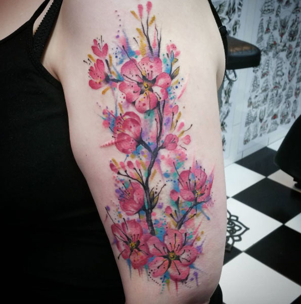 Watercolor Cherry Blossoms by Terri