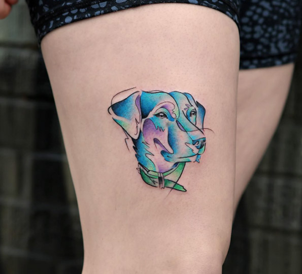 Watercolor Dog Tattoo by Georgia Grey