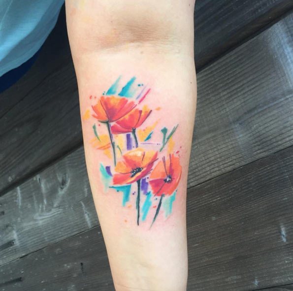 Watercolor Poppies by Queen B