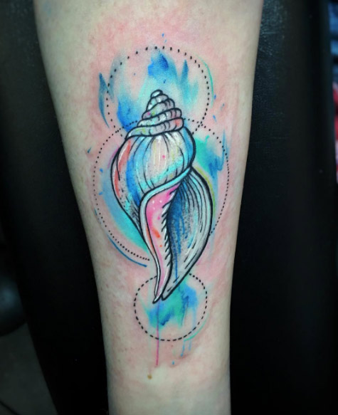 Watercolor Shell Tattoo by Alejandra Idarraga