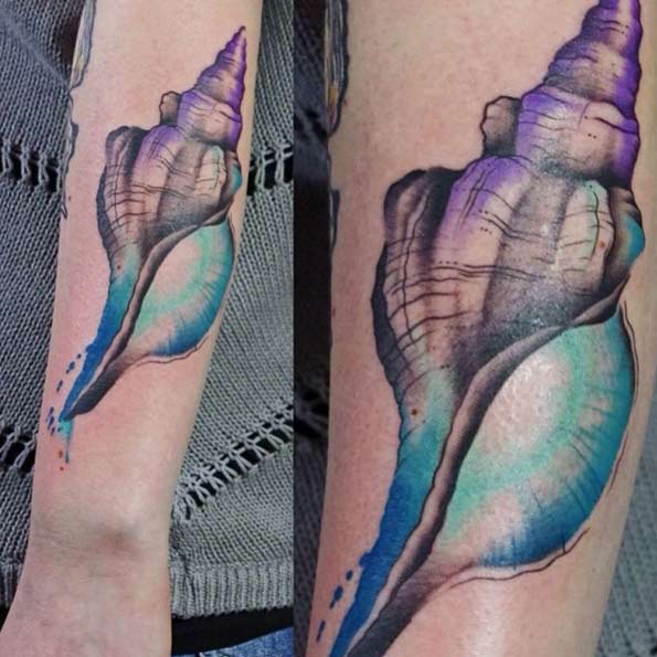 Watercolor Shell Tattoo by Julia Rehme