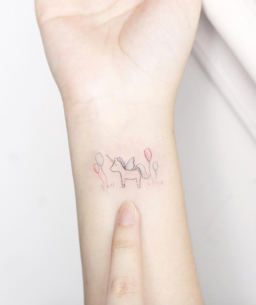 Super Cute Unicorn Tattoo by Mini Lau