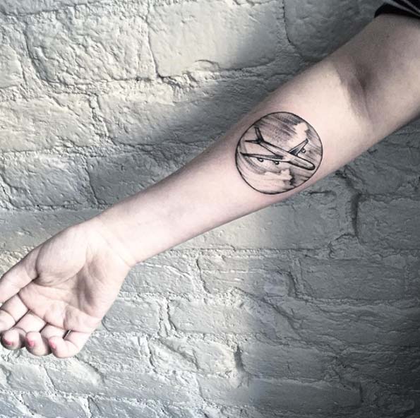 Circular Airplane Tattoo Design by Anna Bravo
