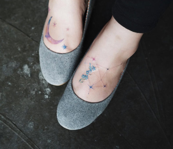 Constellation Tattoos on Feet by Sol Art