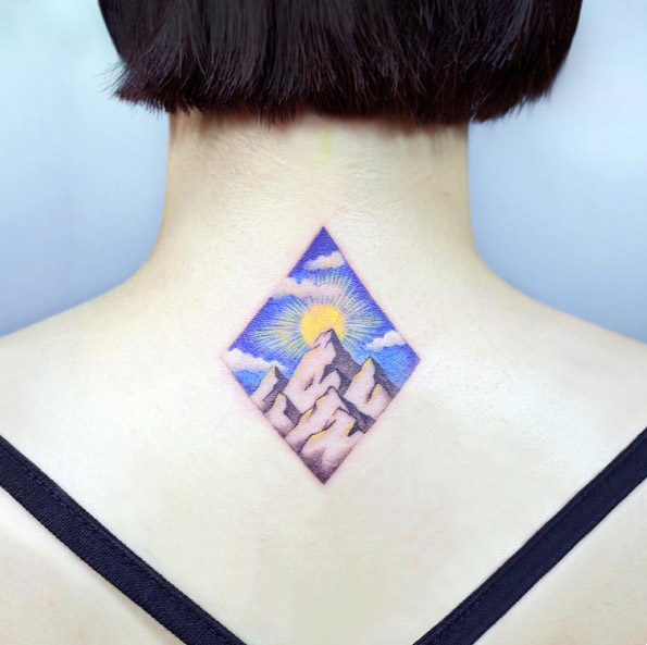 Diamond-shaped landscape in color by Tattooist IDA