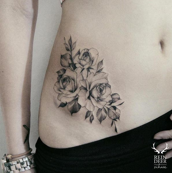 Black and Gray ink Floral piece by Zihwa