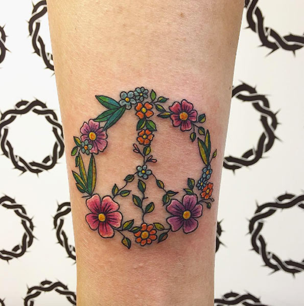 Floral peace sign by Effervescent Tattoo