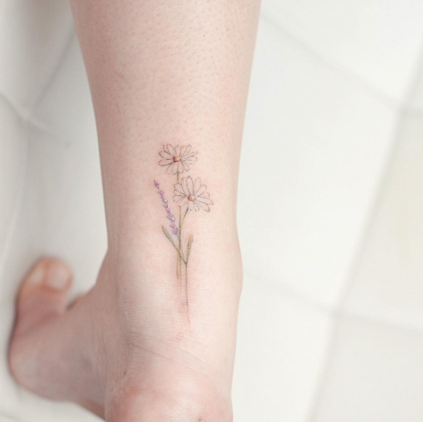 Daisy and Lavender flower by Hello Tattoo