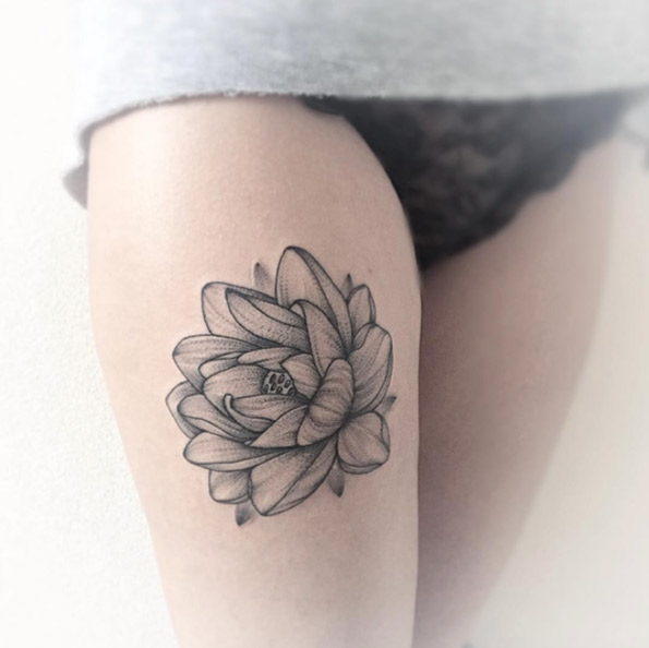 Dotwork Lotus Flower by Anna Bravo