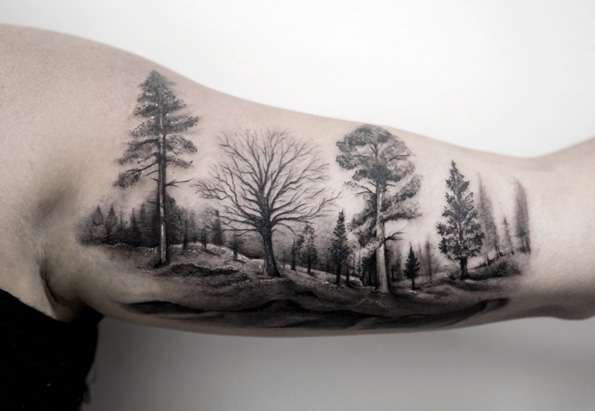 Black and Gray Ink Forest by Turan