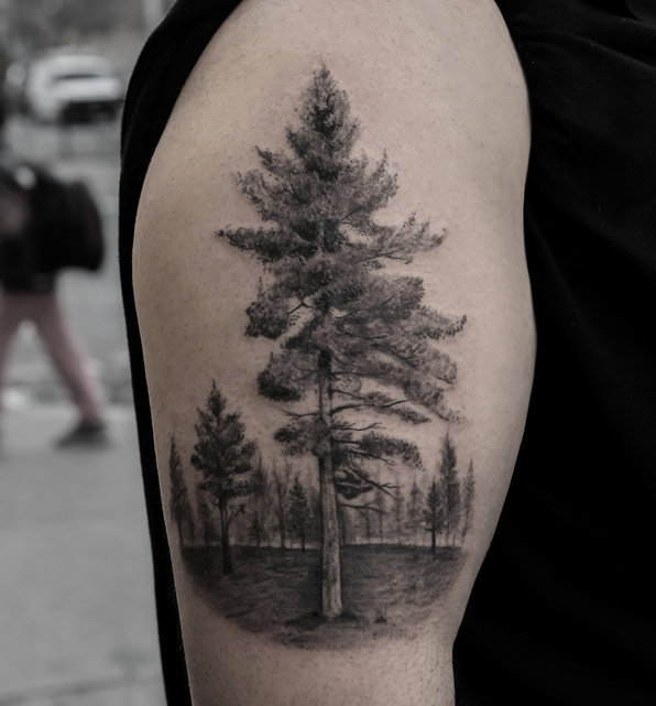 Black and Gray Ink Tree by Turan
