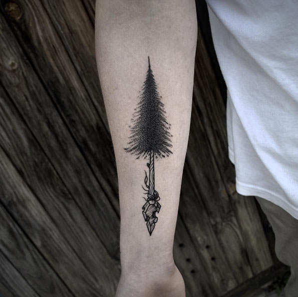 Tree Arrow Tattoo by Taras Shtanko