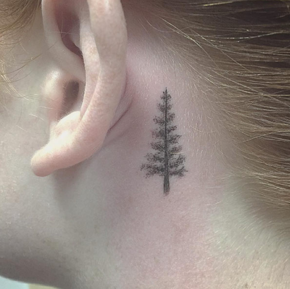 Behind The Ear Tree Tattoo by East Iz