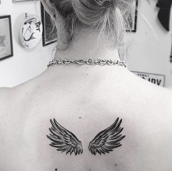 Black and White ink Wings on back by Cally-Jo