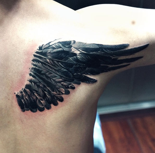 Blackwork Wing Tattoo by Wang Lei