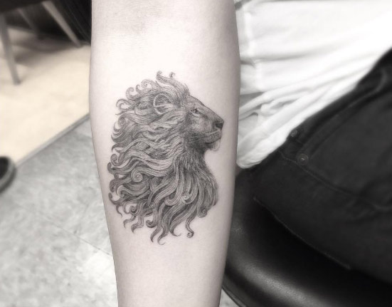Lion Tattoo on Forearm by Doctor Woo