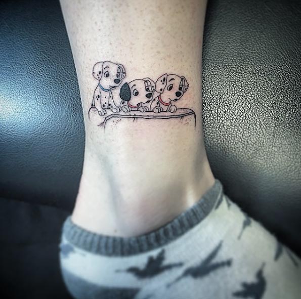 101 Dalmatians tattoo on ankle by East Iz