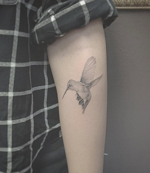 Black and grey ink hummingbird 