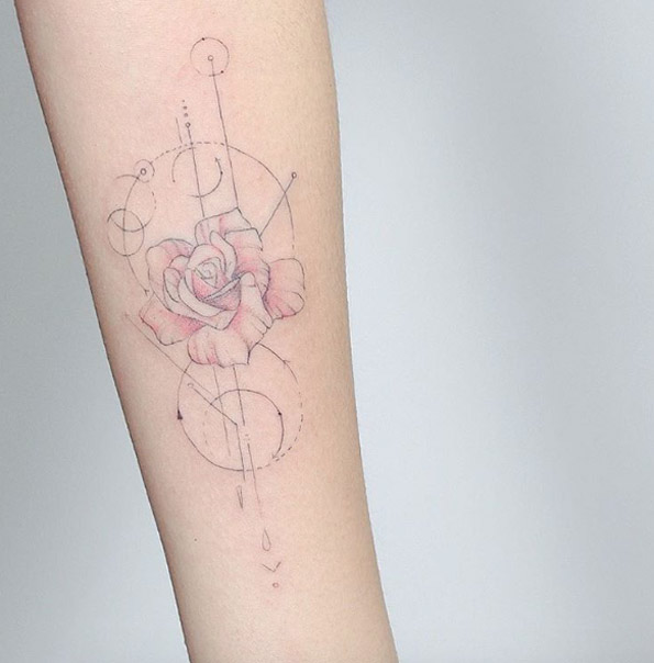 Geometric rose on forearm by Hello Tattoo