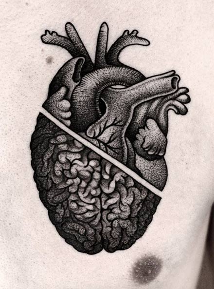 Dotwork heart and brain by Kamil Czapiga