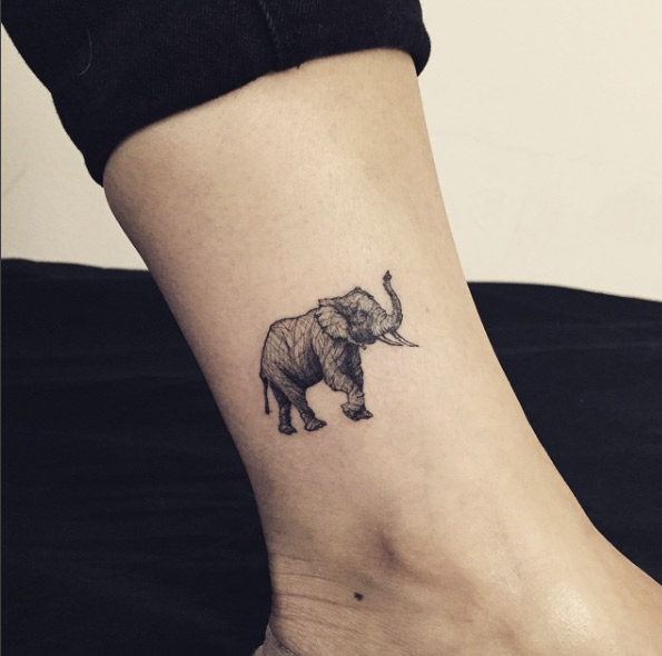 Adorable elephant tattoo on ankle by Hongdam