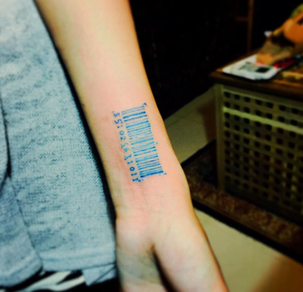 Blue barcode by There Tattoo