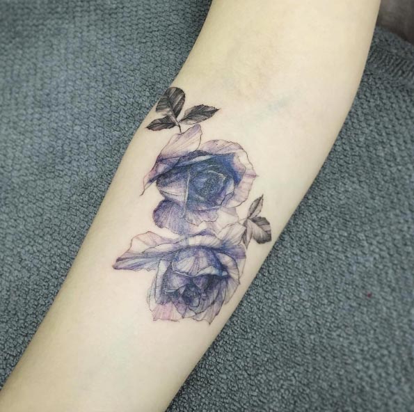 Blue ink roses by Tattooist Flower