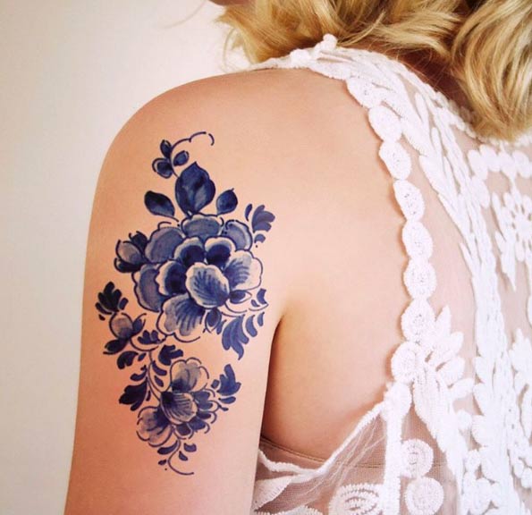 Blue watercolor flowers by Tattoorary 