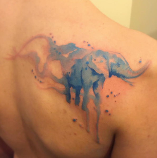 Blue watercolor elephant by Bora Tattoo